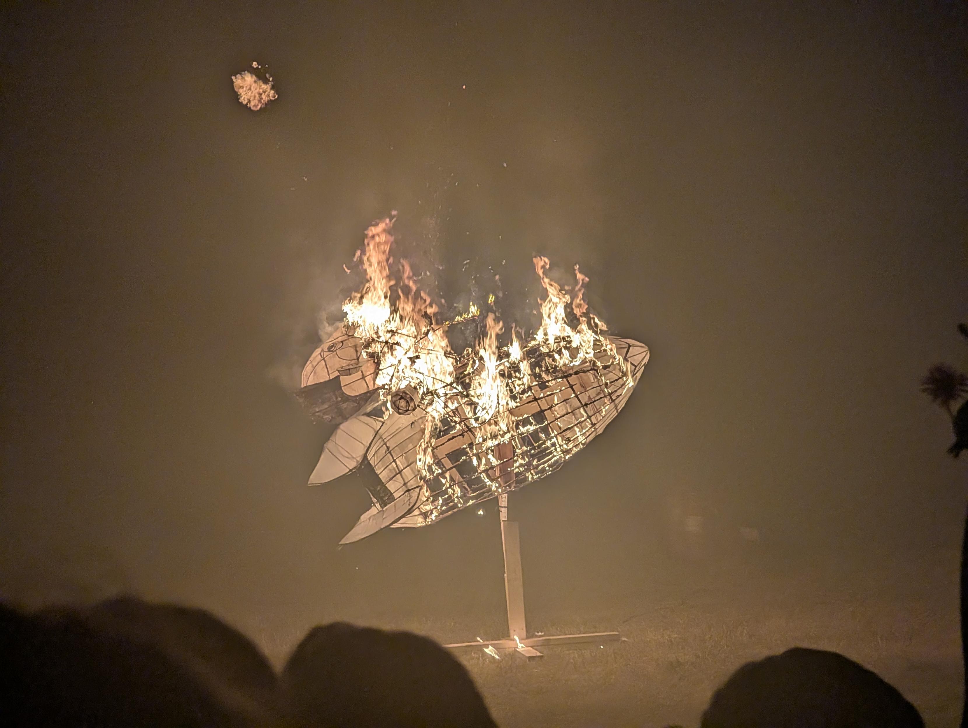 A rocket with Elon's head on it, on fire